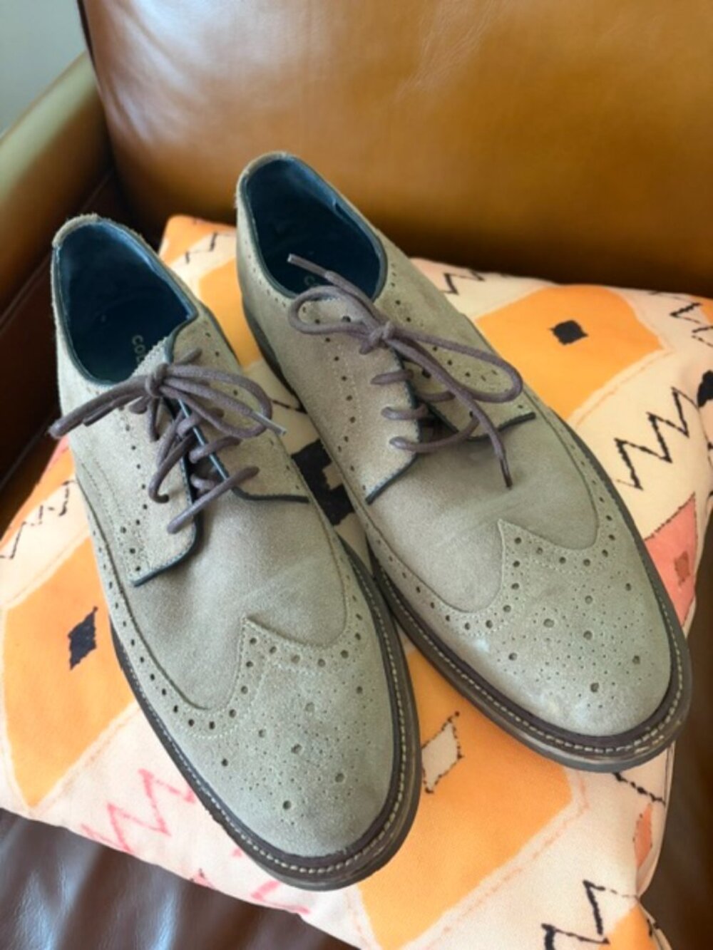 Men's Cole Haan Suede Lace-up Wingtip Brogue Dress Shoes Size 11.5